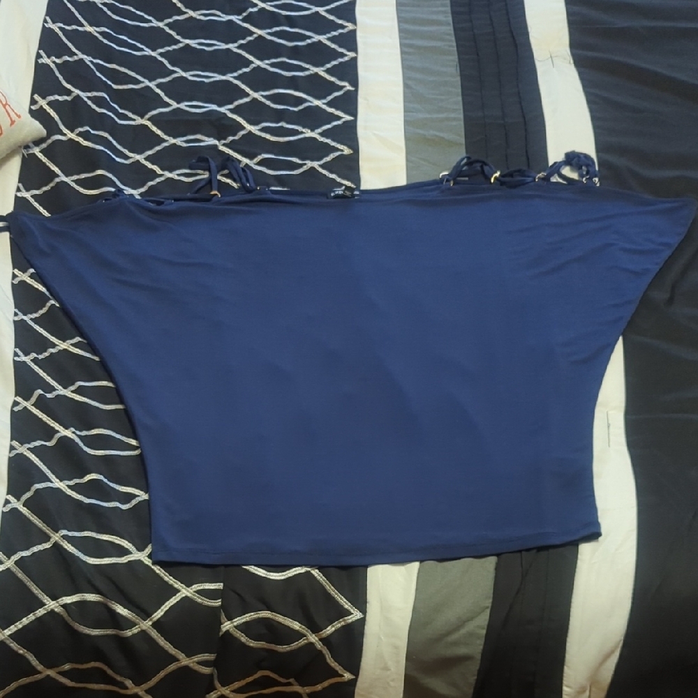 Express Dark Blue Cold Shoulder Top